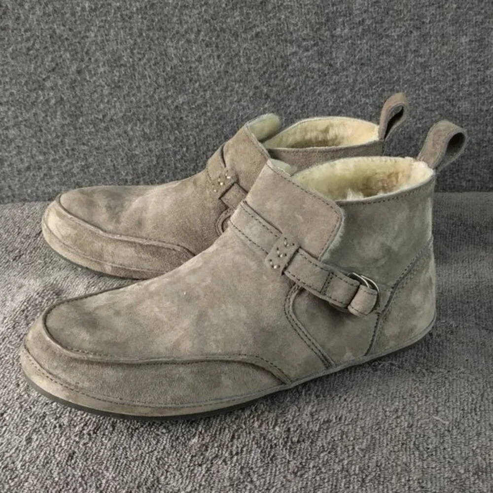 OluKai Ola Hou Shearling‎ Fur Gray Suede Ankle Boot Women’s Size 7